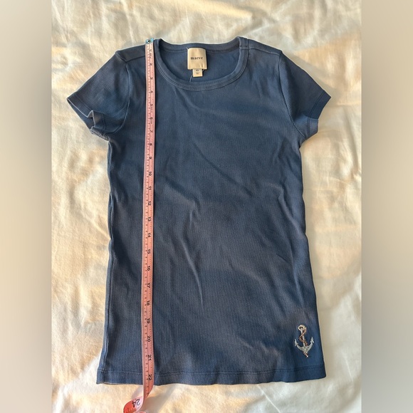 NWT Anthropologie Maeve Navy Blue Ribbed T-Shirt with Anchor Embroidery - Picture 5 of 7